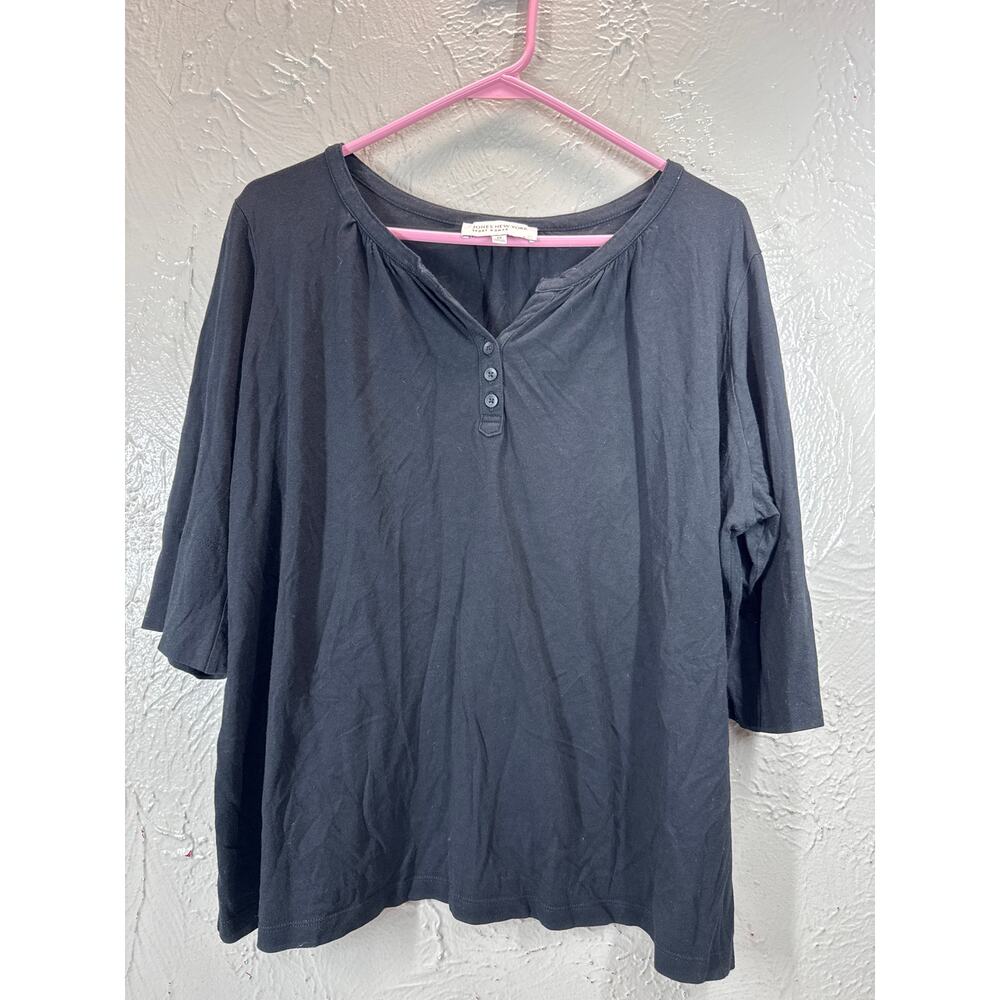 Jones New York Sport Woman Womens Black Plus Size 1/2‎ Half Sleeve Top Size 2X